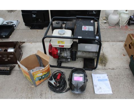 A HONDA WELDER GENERATOR, WITH MASKS, LEADS AND OWNERS WORKSHOP MANUAL 