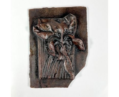 Beautiful details in this cast metal relief sculpture with brown patina composition designed by Art Nouveau and Art Deco mast
