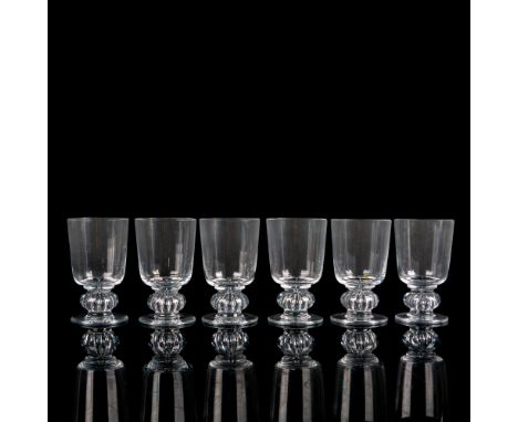 A set of 6 clear drinkware with a ball stem ribbed inside. Lalique France etched on base. Issued: c. 1970-1998Dimensions: 2.7