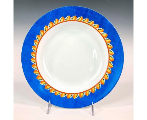 A large serving bowl. Blue border with yellow and green leaf motif. Lalique backstamp. Issued: c. 1993-1997Dimensions: 2"H x 
