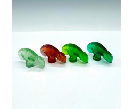 Set of four adorable and realistic chameleons in frosted colored crystal including light green, lime green, emerald-green, an