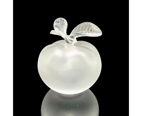 A satin apple shaped bottle with a clear leaf stopper. Lalique France etched on the base. Issued: c. 1980Dimensions: 5"L  x 5