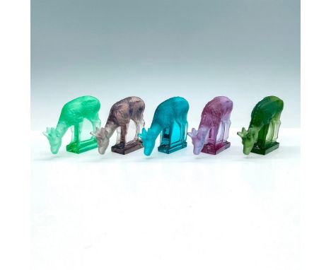 Set of five adorable and realistic animals in frosted colored crystal including light turquoise, light green, moss green, lav