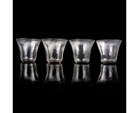 A set of 4 clear glassware with a floral motif and black enamel poppy flower center. Issued: c. 1922Dimensions: 3.5"W x 3"HMa