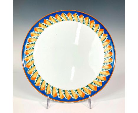A large dessert plate. Blue border with yellow and green leaf motif. Lalique backstamp. Issued: c. 1993-1997Dimensions: 0.5"H
