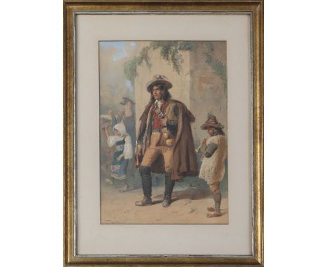 Tusche- und Bleistiftzeichnung, ¨Pfeifenspieler¨, unten links signiert ¨Goebel¨, ca. 41x29,5cm (in Passepartout), gerahmt (60