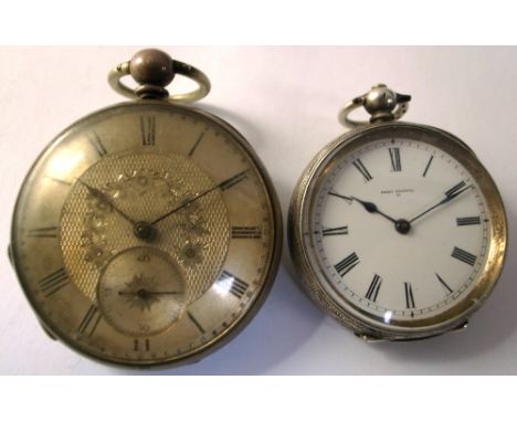 A Continental silver pocket watch, silvered dial set with Roman numerals, subsidiary seconds hand and florally engraved detai