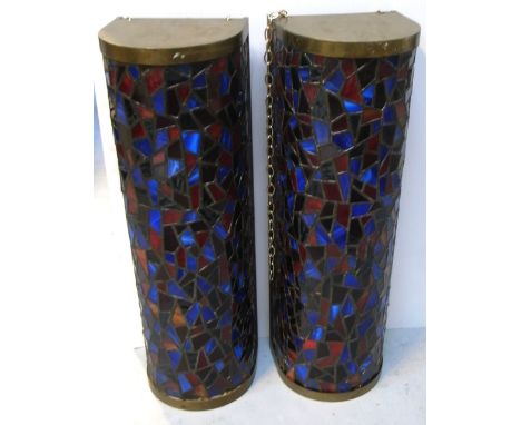 Two contemporary simulated stained glass and brass light fittings (2)