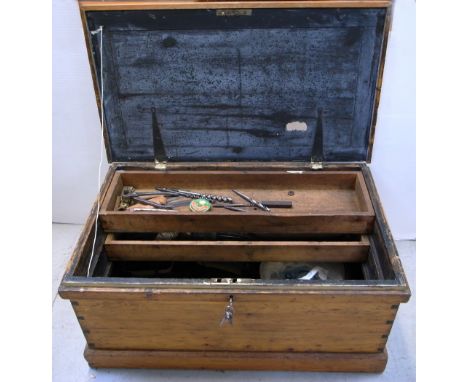 A carpenters chest with a large quantity of vintage tools to include various planes, saws, chisels and tools by Marsden Broth