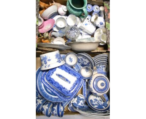 A quantity of ceramics to include Booths Real Old Willow pattern dinnerware, a hand painted Victoria china tea service, decor
