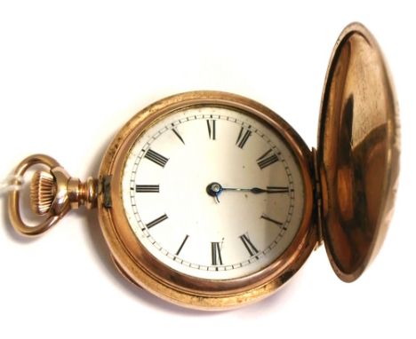 A yellow metal fob watch enamel dial set with Roman numerals (af).