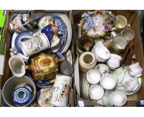 A quantity of ceramics to include a late 18th early 19th century pearlware motto mug, a Royal Doulton jug decorated with a sc