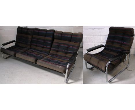 A 1960s chrome framed three seater sofa and one matching chair (2).