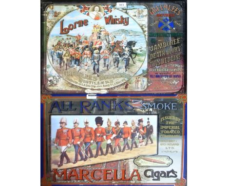 Two advertising mirrors, one "Marcella Cigars, All Ranks Smoke" and a "Lorne Whiskey Greenlees Brothers Distillers" and an ad