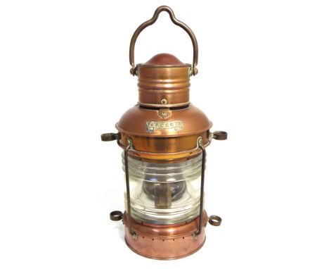 A ship's copper "Anchor" cylindrical lamp, height 35cm.
