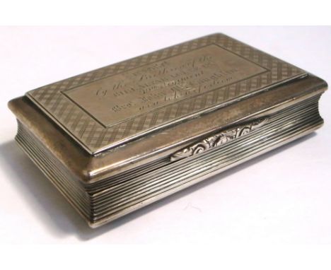 A Victorian hallmarked silver engine turned card case with central inscription "Presented by the Brothers of the Gibraltar Lo