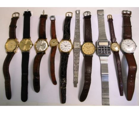 Five gentlemens wristwatches to include Ingersoll, Swissham, Tissot (lacking glass), Sekonda etc, also three ladies wristwatc
