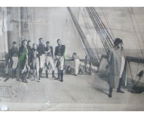 UNATTRIBUTED; a print "The Surrender of Napoleon to Great Britain" depicting Napoleon on the deck of H.M.S. Bellerophon, 46 x