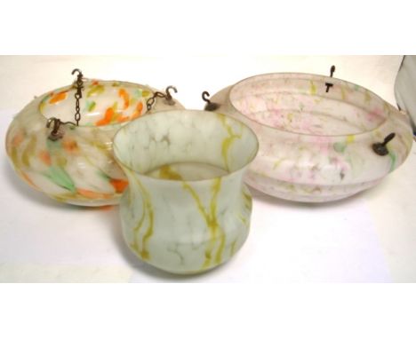 Three vintage marbled glass ceiling light shades (3).