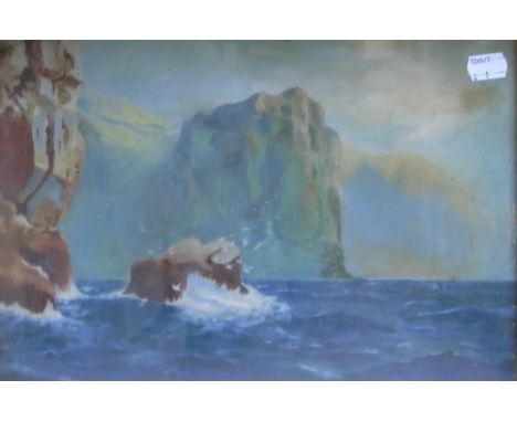 E.W.; oil on board, seascape with rocks, seagulls in the foreground and vessels in the background, signed and dated 1905 lowe