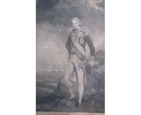 A lithograph of Admiral Lord Nelson, framed and glazed and a further print depicting the death of Nelson at the battle of Tra
