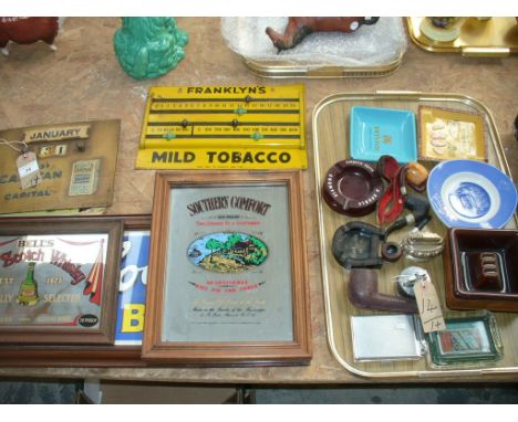 A Collection of advertising ashtrays including a blue and white Carlsberg example, a Double Diamond bakelite ashtray, table l