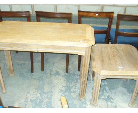 A Limed oak two drawer console table and a matching occasional table. (2)