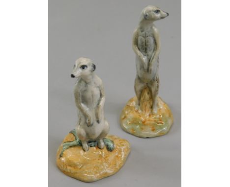 Two Beswick meerkats, to include meerkat seated, model number 3568, 7.6cm high, and meerkat seated, model number 3571, 8.9cm 