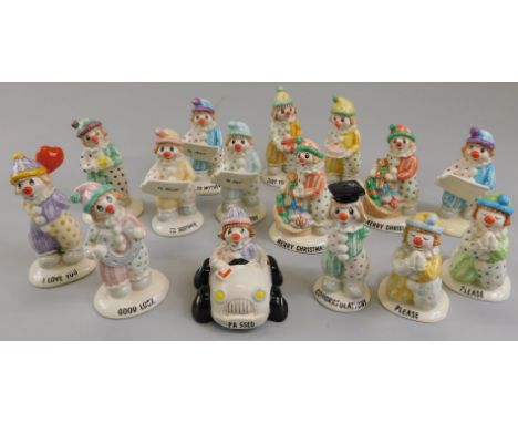 A collection of Beswick clown ornaments, to include LL26, LL7 Past, LL32 Get Well Soon, LL6 Congratulations, LL8 Happy Birthd