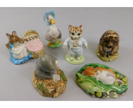 Six Beswick Beatrix Potter figures, to include Hunca Munca, Timmy Willy Sleeping, Jemima Puddleduck, a Beswick ware Tom Kitte