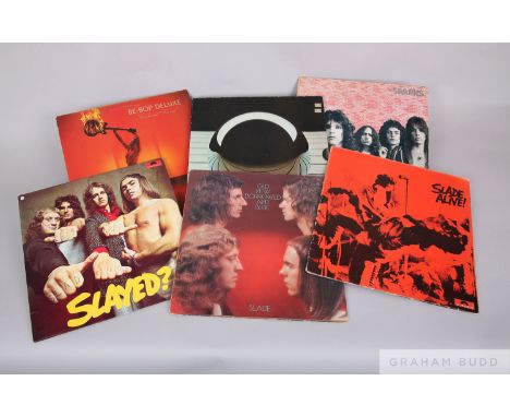 Six vinyl albums from the 1970s including Sparks' debut album (Bearsville records K45511), Slade- Slayed?, Slade Alive and Ol