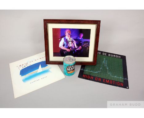 A nice selection of Chris De Burgh signed merchandise including a colour signed and framed picture of him in concert, 11.9 x 