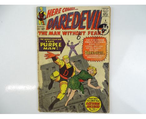 DAREDEVIL #4 - (1964 - MARVEL - UK Cover Price) - Origin and First appearance of the Purple Man (the main villain in Season O