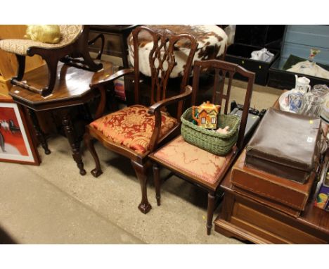 A Chippendale style mahogany carver chair; and an Edwardian mahogany chair 