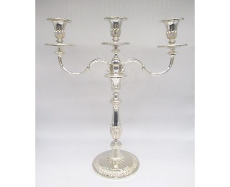 ER.ll hallmarked silver Adam style two branch three light candelabra, urn shaped sconces with wreath drip pans ontapreing col