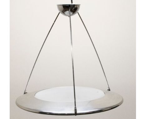 Arteluce - an Italian chrome and glass inset up-lighter ceiling light, disc form body on three supports H100cm D61cm 
