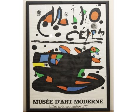 After Joan Miro (Spanish, 1893-1983): lithograph print poster for Musée d'art Moderne Juillet-Août 1977 exhibition, 73cm x 53