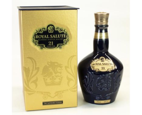 Royal Salute Blended Scotch Whisky, 21 tears Old The Sapphire Flagon, 700ml 40% v/v, in blue drawstring bag and carton, 1btl 