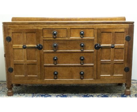 Robert "Mouseman" Thompson of Kilburn - oak side board with galleried back above two short and two long drawers, enclosed by 