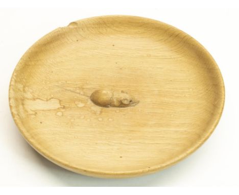 Robert "Mouseman" Thompson of Kilburn - a small shallow circular oak bowl carved with signature mouse, D16.5cm (A/F) 