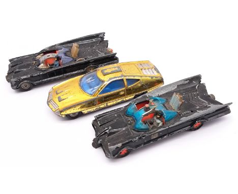 Corgi &amp; Dinky, an unboxed TV Related vintage diecast group comprising of Dinky Ed Straker Car "UFO" along with 2x Batmobi