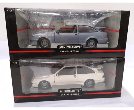 Minichamps, a boxed Pair of 1:18 Scale Car Collection Series 1968 Ford Sierra RS Model Vehicles. Although unchecked for compl