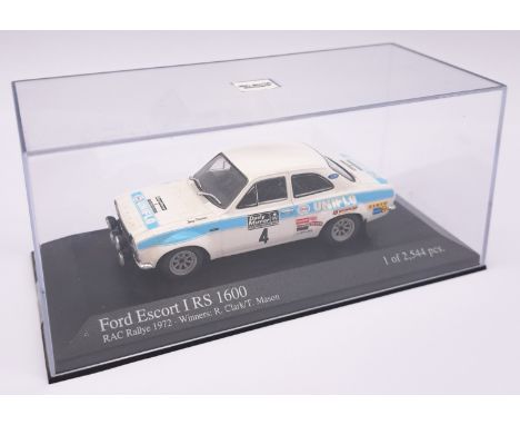 Minichamps, a boxed 1:43 scale Ford Escort Mk1 RS1600 Rally Car (RAC Rallye 1972 "Winners: R. Clark/T. Mason with racing deca