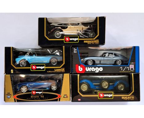 Bburago, a boxed 1:18 Scale group to include 3010 Lancia Aurelia B24 Spider (1955), 3005 Bugatti Type 59 (1934) and others. A