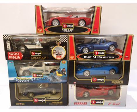 Bburago, a boxed Group of 1:18 Scale Commercial Vehicles. Includes BMW M Roadster, Bugatti EB 110 (1991) with others. Althoug