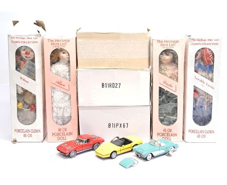 Franklin Mint, 1:24 Scale,&nbsp;a boxed Corvette Car group &amp; Heritage Mint Porcelain Dolls. &nbsp;Includes 1956, 1963 &am