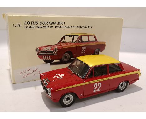 AutoArt, a Boxed 1:18 Scale Lotus Cortina MKI "Class Winner of 1964 Budapest Nagydij Etc" Model Vehicle. Although unchecked f