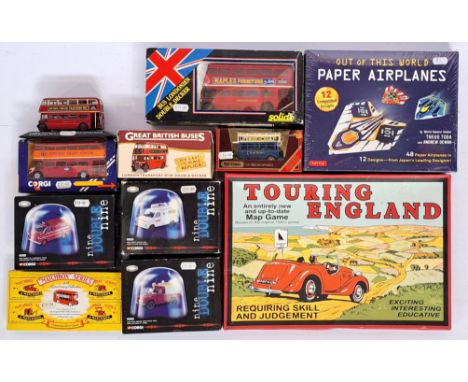 Matchbox, Corgi, Solido and similar, a mostly boxed group comprising of Emergency, Bus, Paper Airplane Kit, Board Game and ot