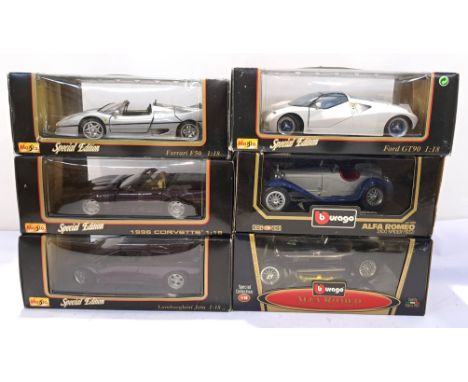 Bburago &amp; Maisto, a boxed Group of 1:18 Scale Commercial Vehicles. Includes 3008 Alfa Romeo 2300 Spider (1932) with other