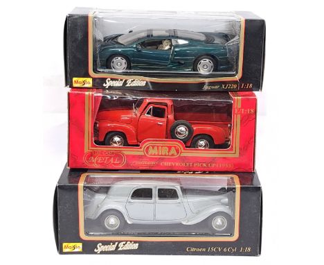 Maisto &amp; Mira,&nbsp;1:18 Scale, a boxed Car &amp; Pick Up group. &nbsp;Includes Citroen 15CV 6 Cyl &amp; Jaguar XJ220. &n